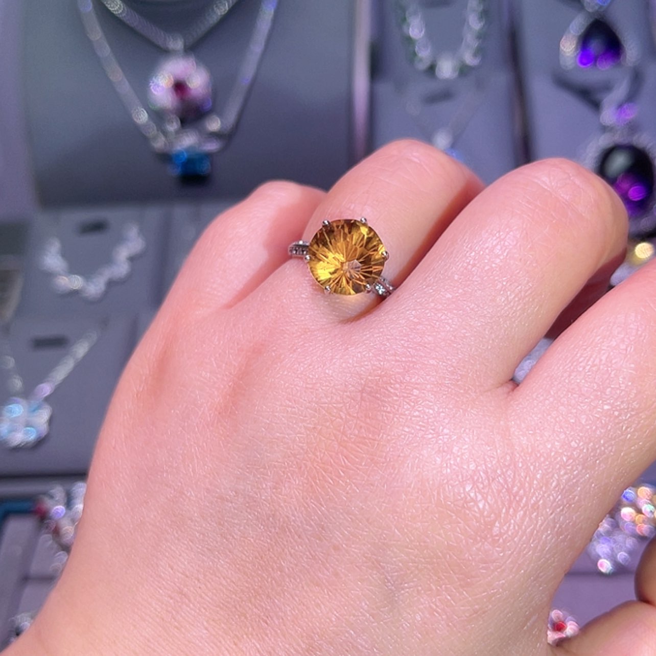 【闪购商品】黄晶戒指银S925镶嵌戒指