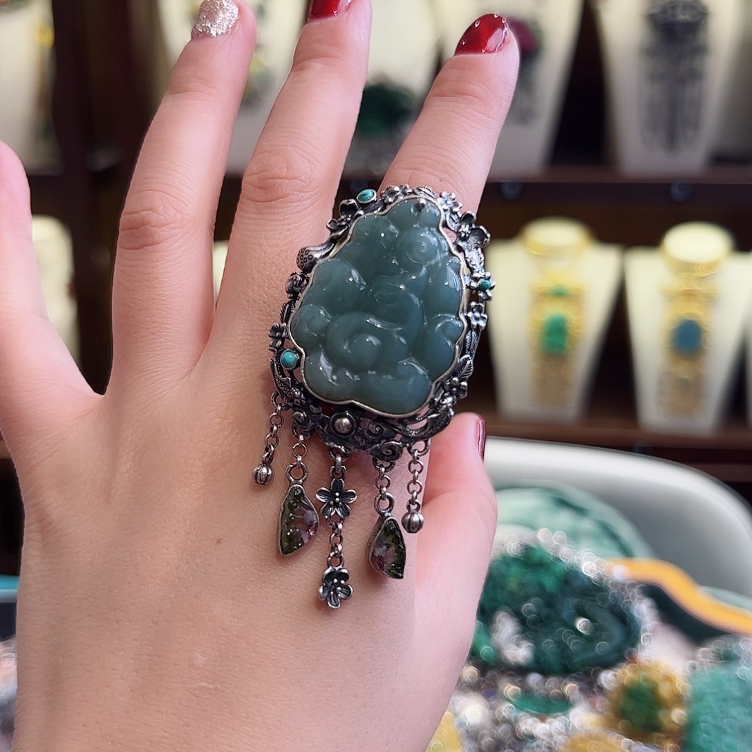 翡翠戒指银S925镶嵌戒指