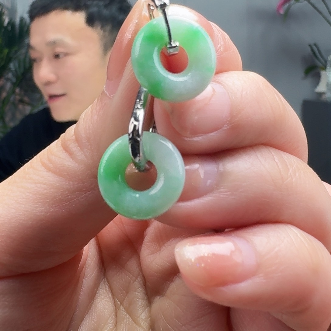 翡翠耳饰银S925镶嵌天然