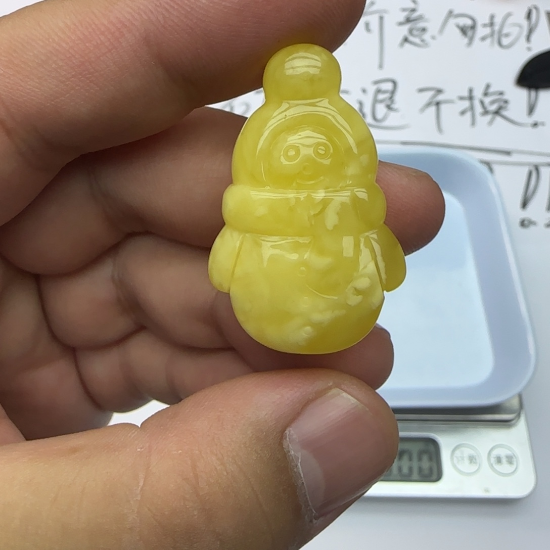 琥珀未镶嵌裸石5.9克小雪人