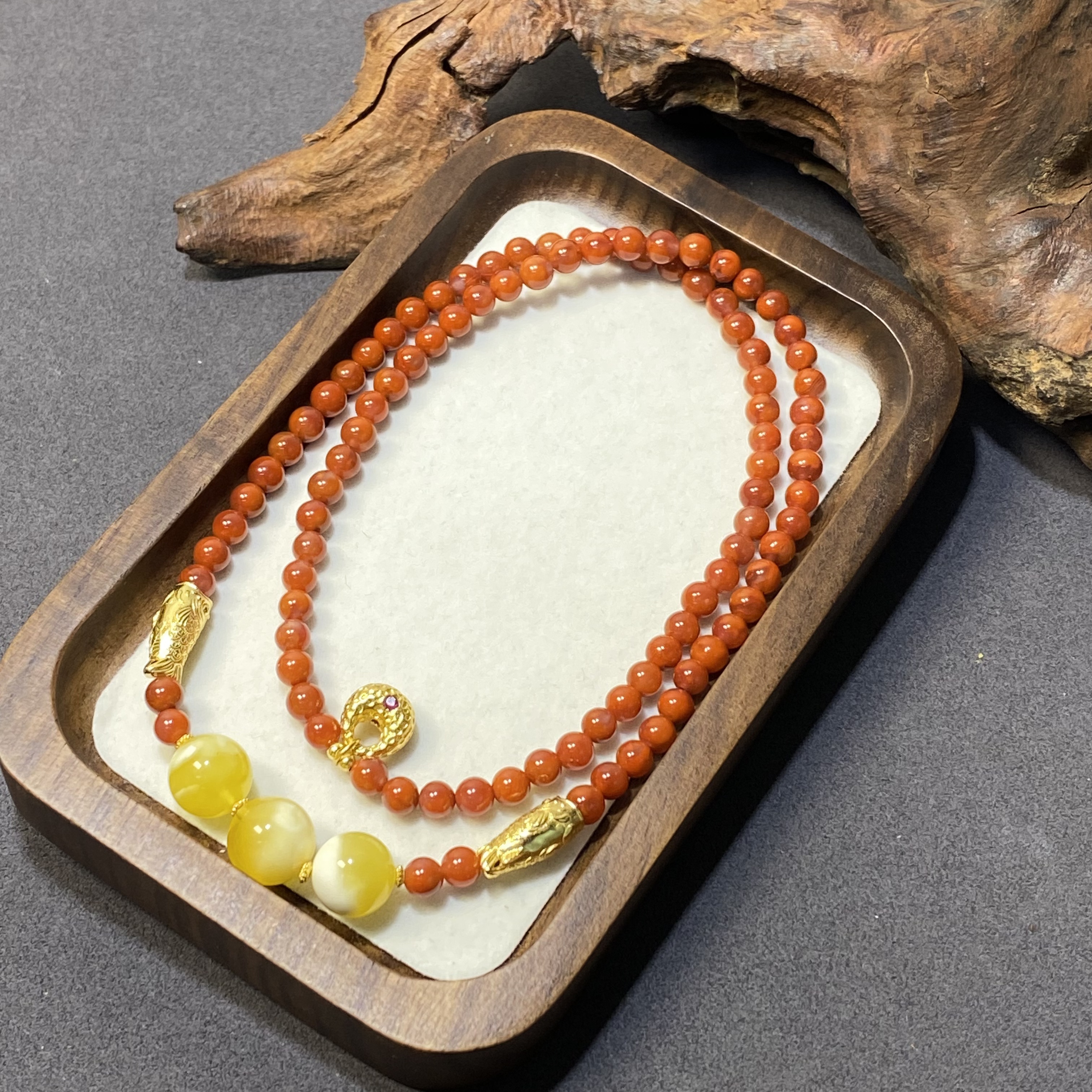 【亿轩珠宝】ZX130004南红公主链多圈diy金白圆珠5-11mm+