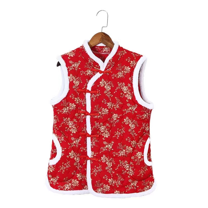 【厂家直销】新款冬季马甲喜庆保暖加厚立领中式盘扣民族风中国风