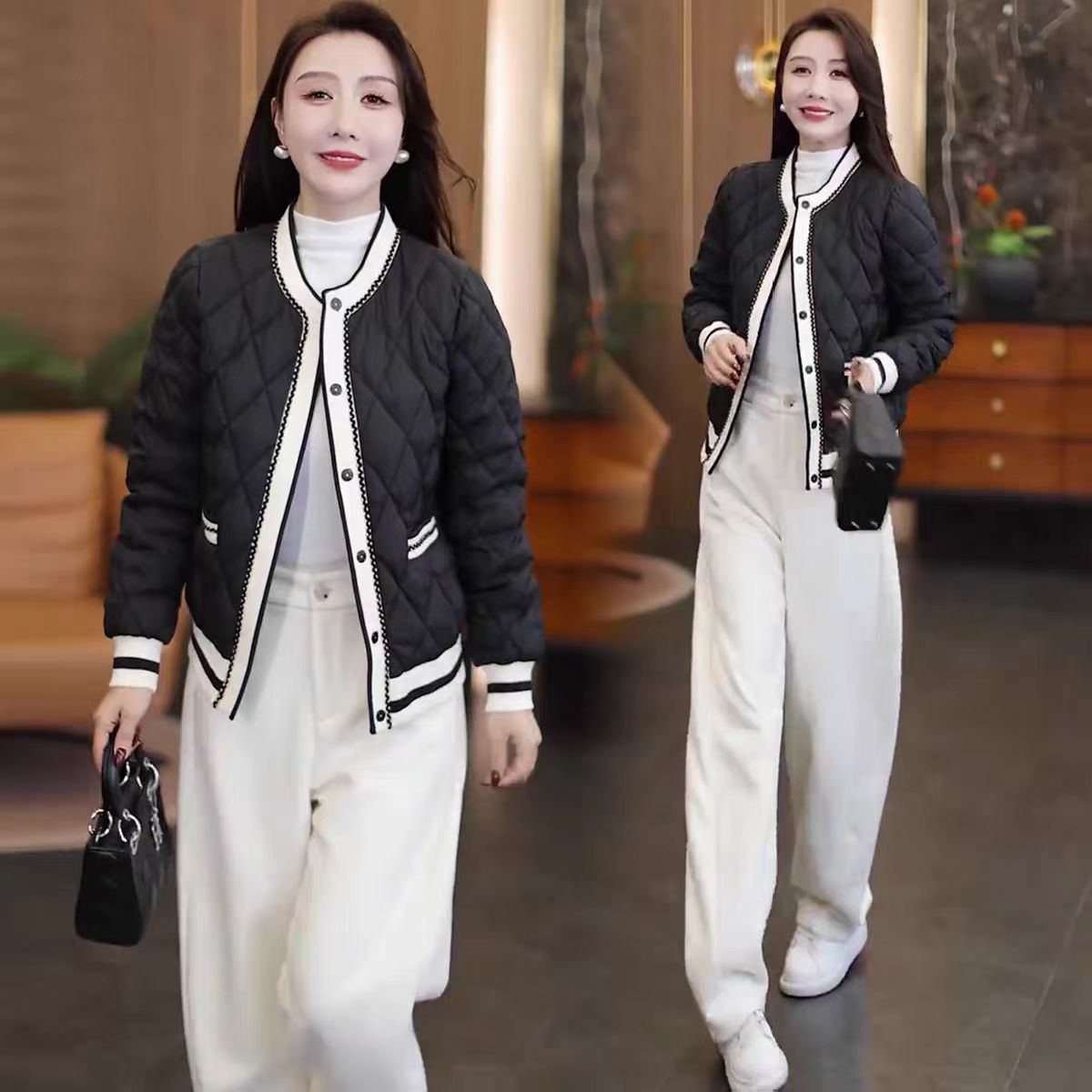 A45#小香风轻薄羽绒服女2025新款冬季短款小个子时尚外套