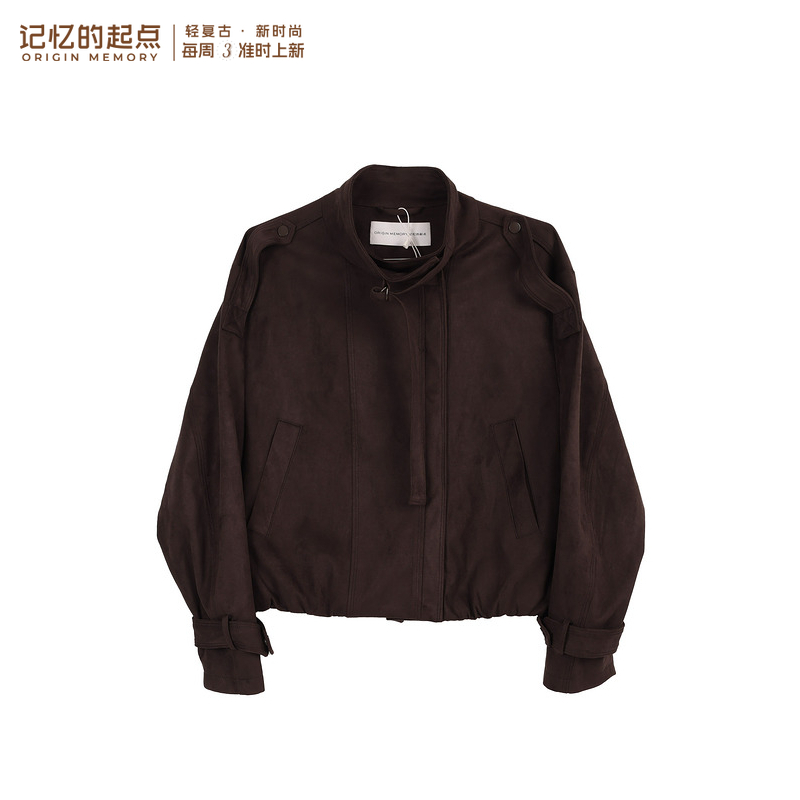 记忆的起点时尚复古仿麂皮绒外套2025冬新款休闲夹克69AQ40938-1