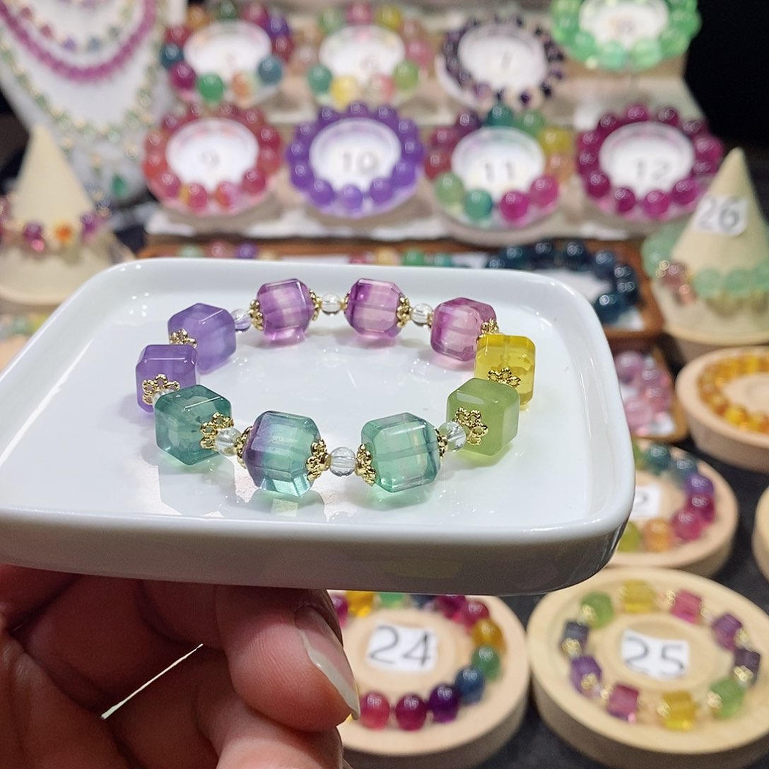 萤石手链未镶嵌彩虹方糖10mm