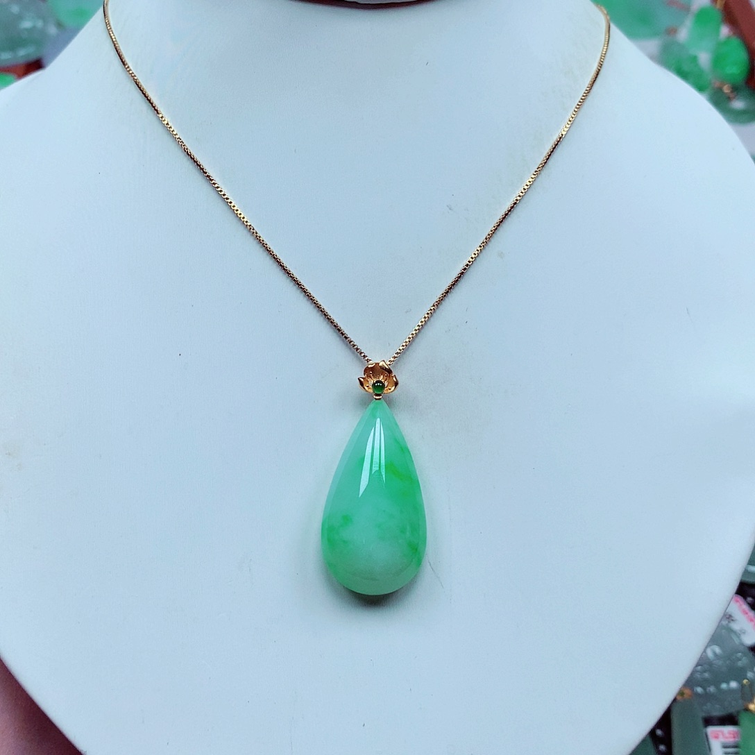 吊坠(不含链)18K金镶嵌翡翠天然翡翠A货