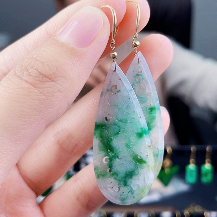 翡翠耳饰18K金镶嵌饰品