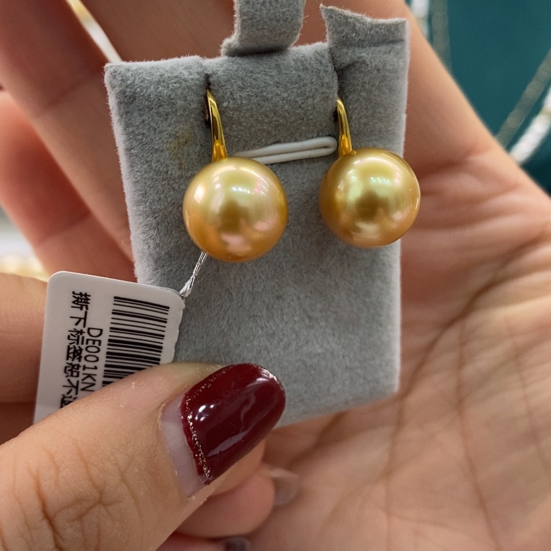 海水珍珠耳饰18K金镶嵌11-12m m
