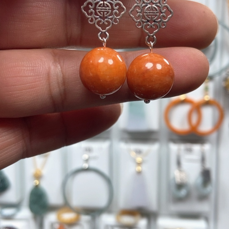 【闪购商品】翡翠耳饰银S925镶嵌优化耳饰