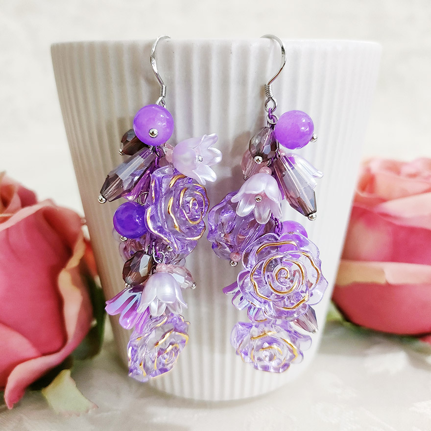 铜合金琉璃耳饰 民族风纯手工耳坠粉紫气质耳环1020