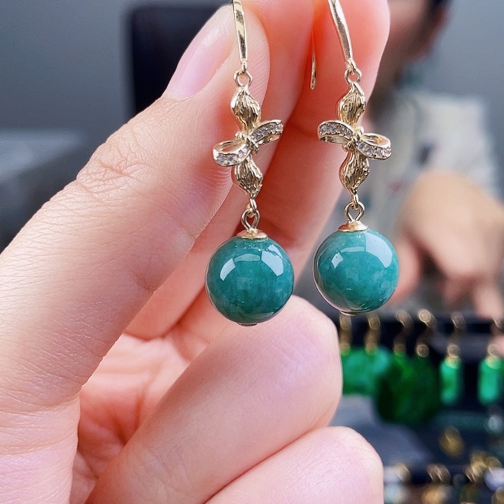 翡翠耳饰银S925镶嵌饰品