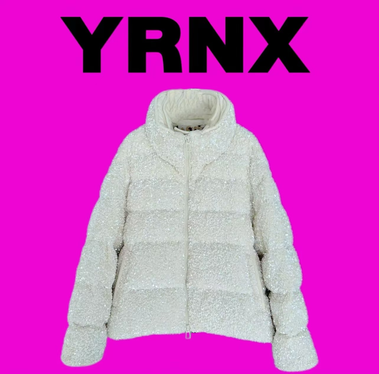 YRNX/伊然納暄 设计师款时尚立领冬季亮片立领面包碎保暖鹅绒服