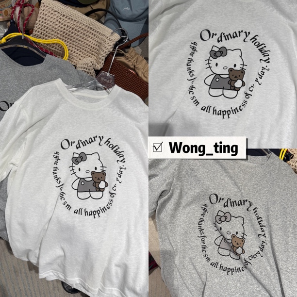 【W_ting】2025夏款小众设计师两色Kt猫图案短袖T恤25121