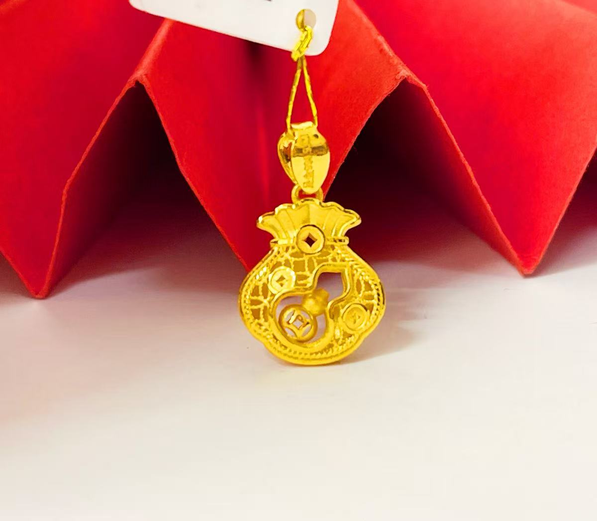 姐妹黄金 足金999 镂空葫芦钱币钱袋子福袋吊坠