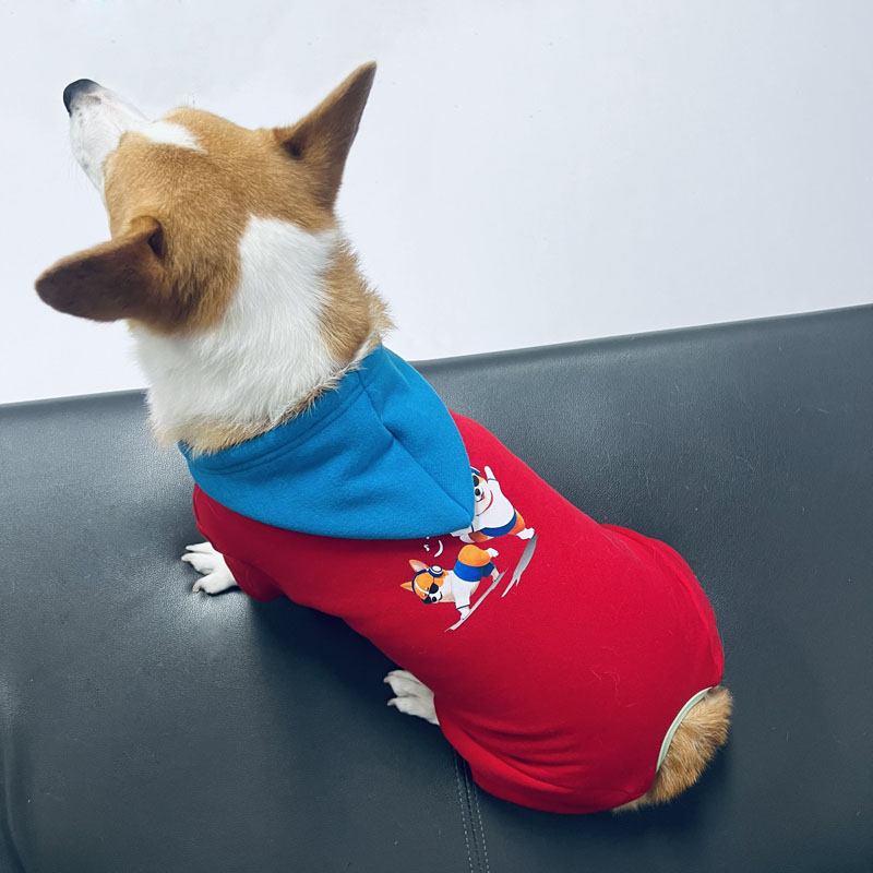 中型犬加绒加厚四脚连体连帽卫衣柯基柴犬秋冬防寒洋气网红衣服