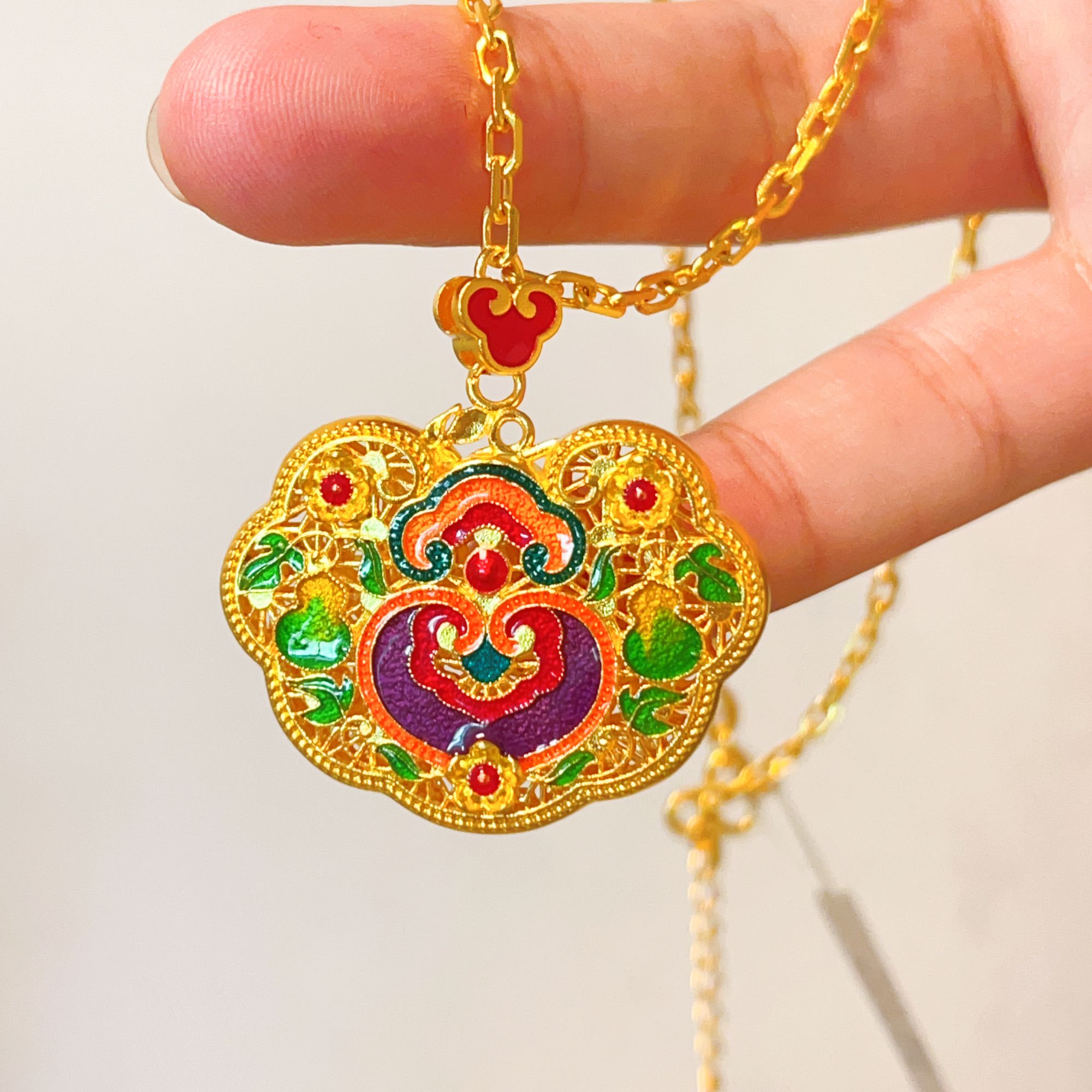 吊坠足银珐琅 葫芦如意项链