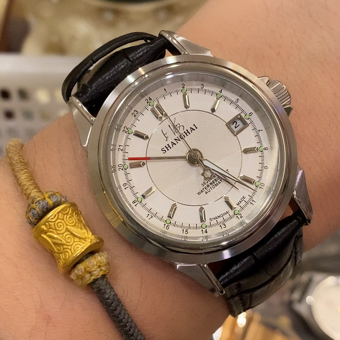 胶带老上海双时区全自动机械表