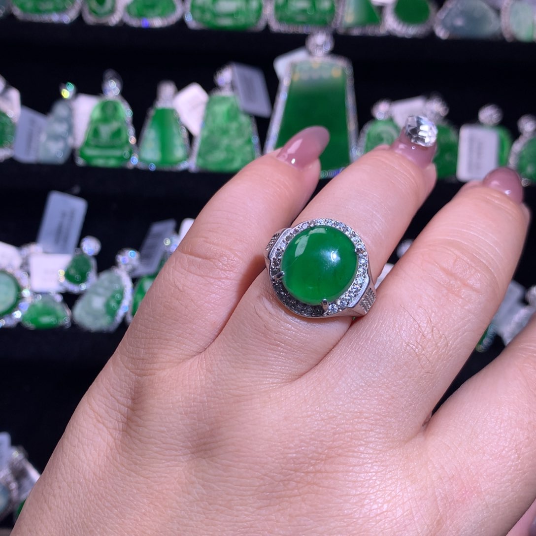 【闪购商品】银S925镶嵌戒指翡翠范*阁天然翡翠
