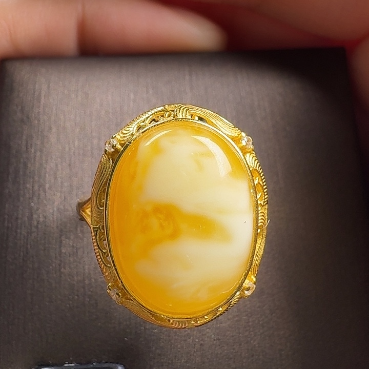 蜜蜡银S925镶嵌戒指戒指