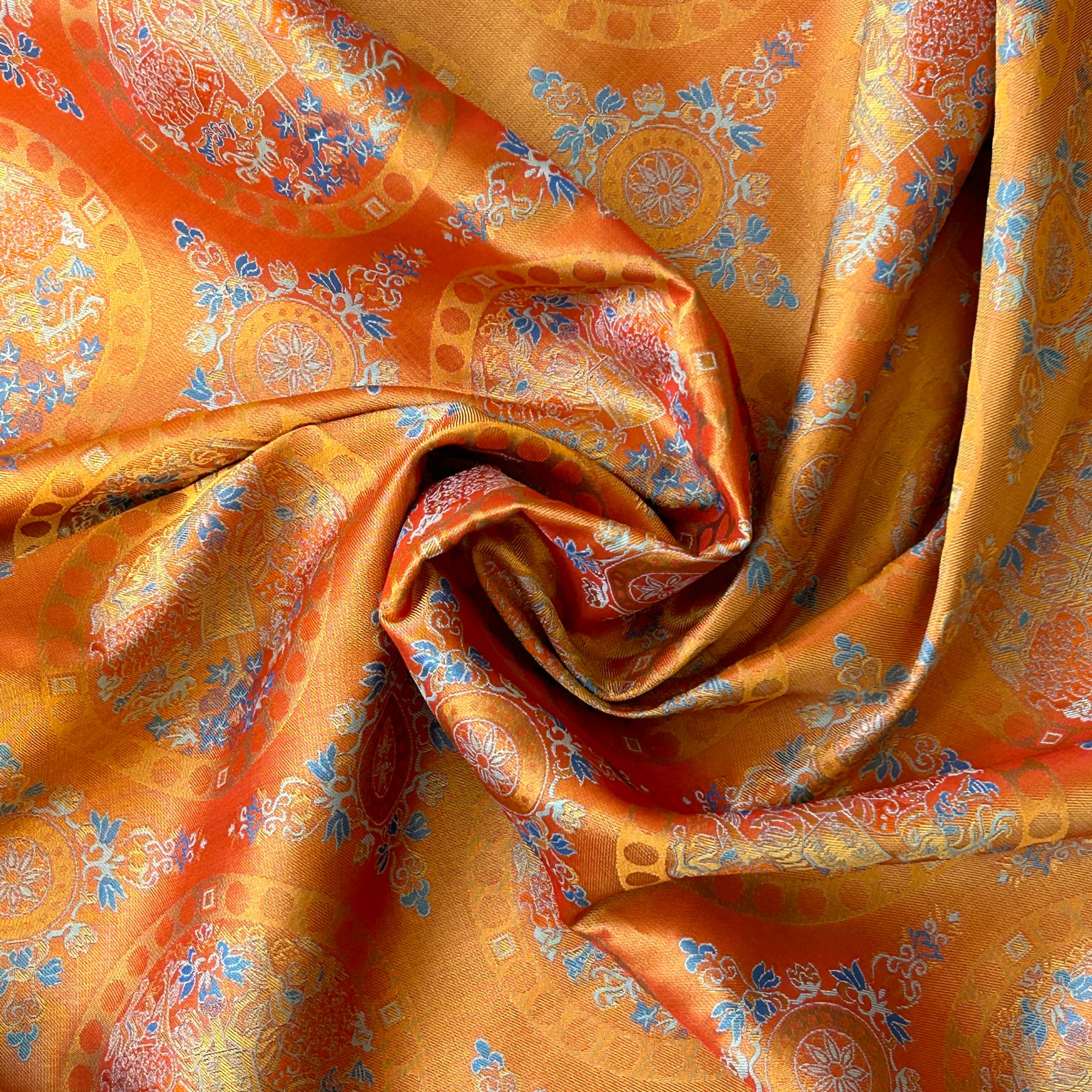 【张和才蜀锦】0.1花树对鹿40姆米国风桑蚕丝蜀锦面料0.7米起拍