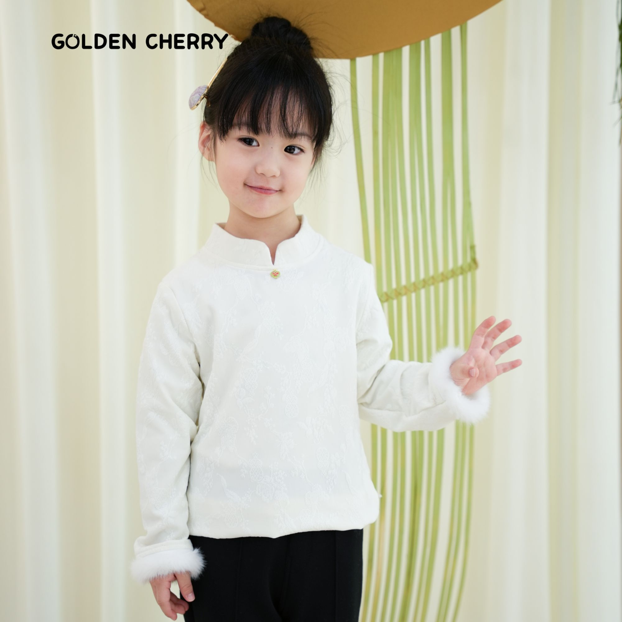 【金樱桃】小童米白色国风满花印打底QDD1930