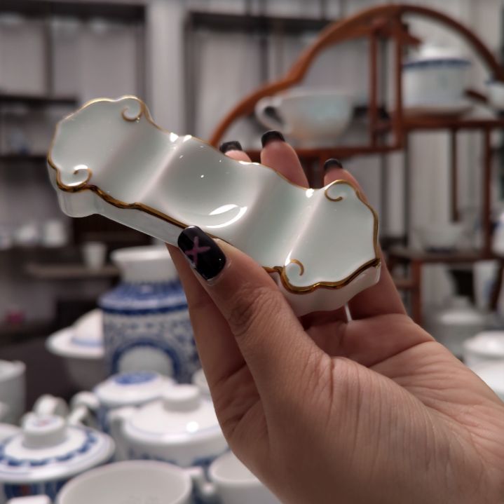 陶瓷描金如意三用筷子架两只装