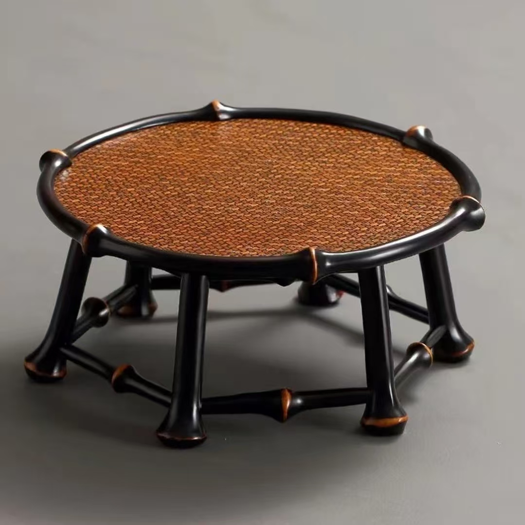 茗月琼竹席面小茶桌中式榻榻米茶几飘窗桌炕桌茶室茶具收纳干泡台