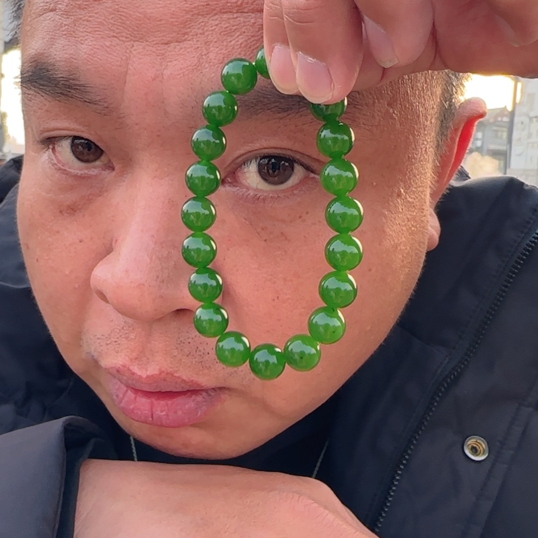 和田玉未镶嵌手链俄七冰胶D绿卡10