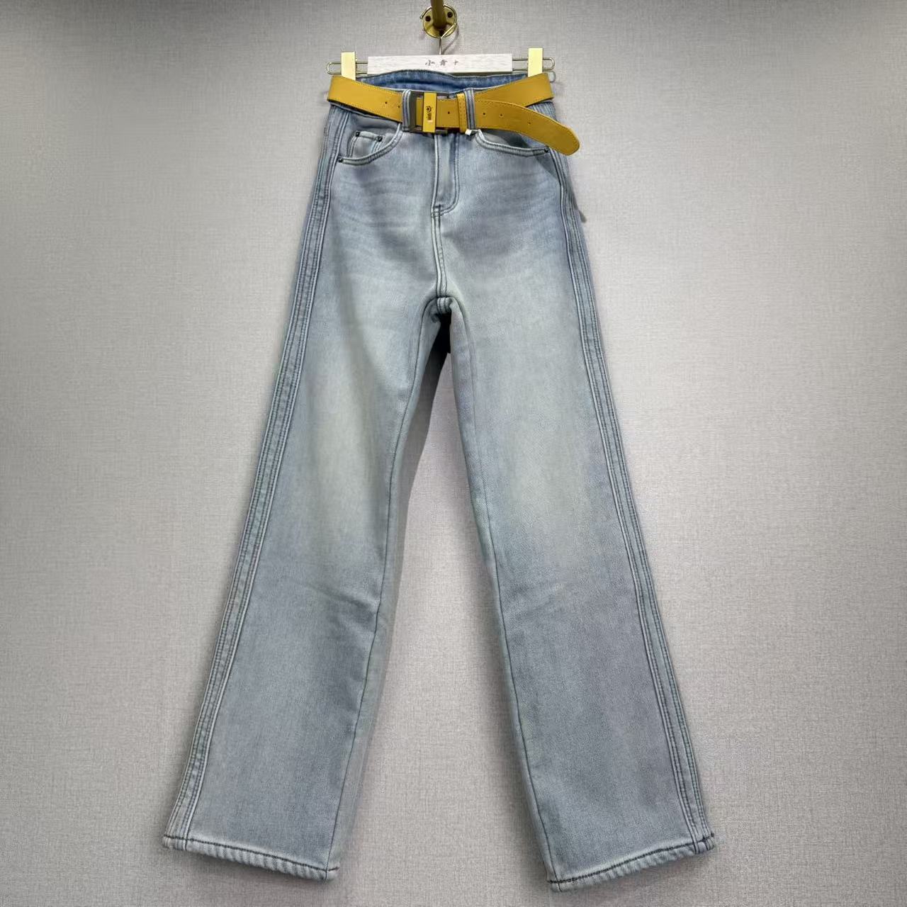 3097直通窄版长裤高腰微裤百搭直筒裤时尚设计师牛仔裤中弹