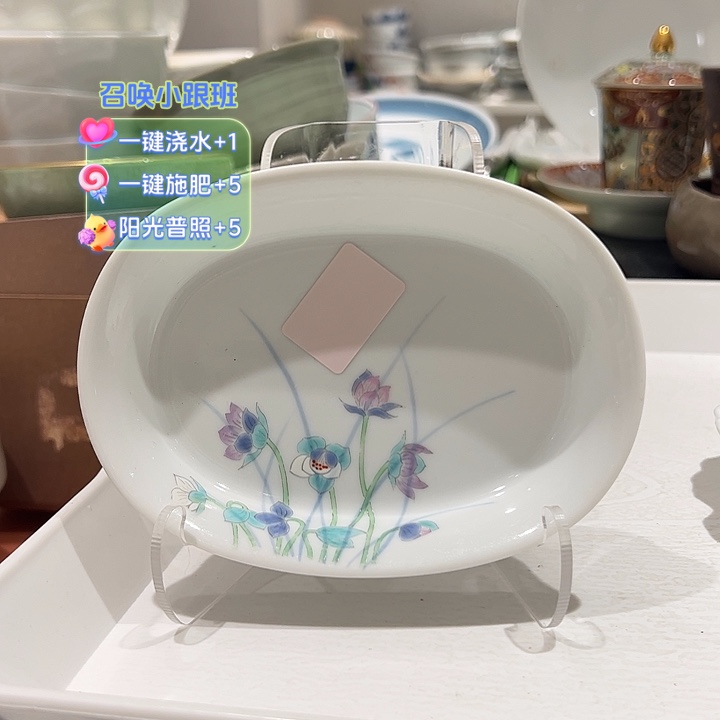 露***味瓷花花椭圆小盘子一个超美