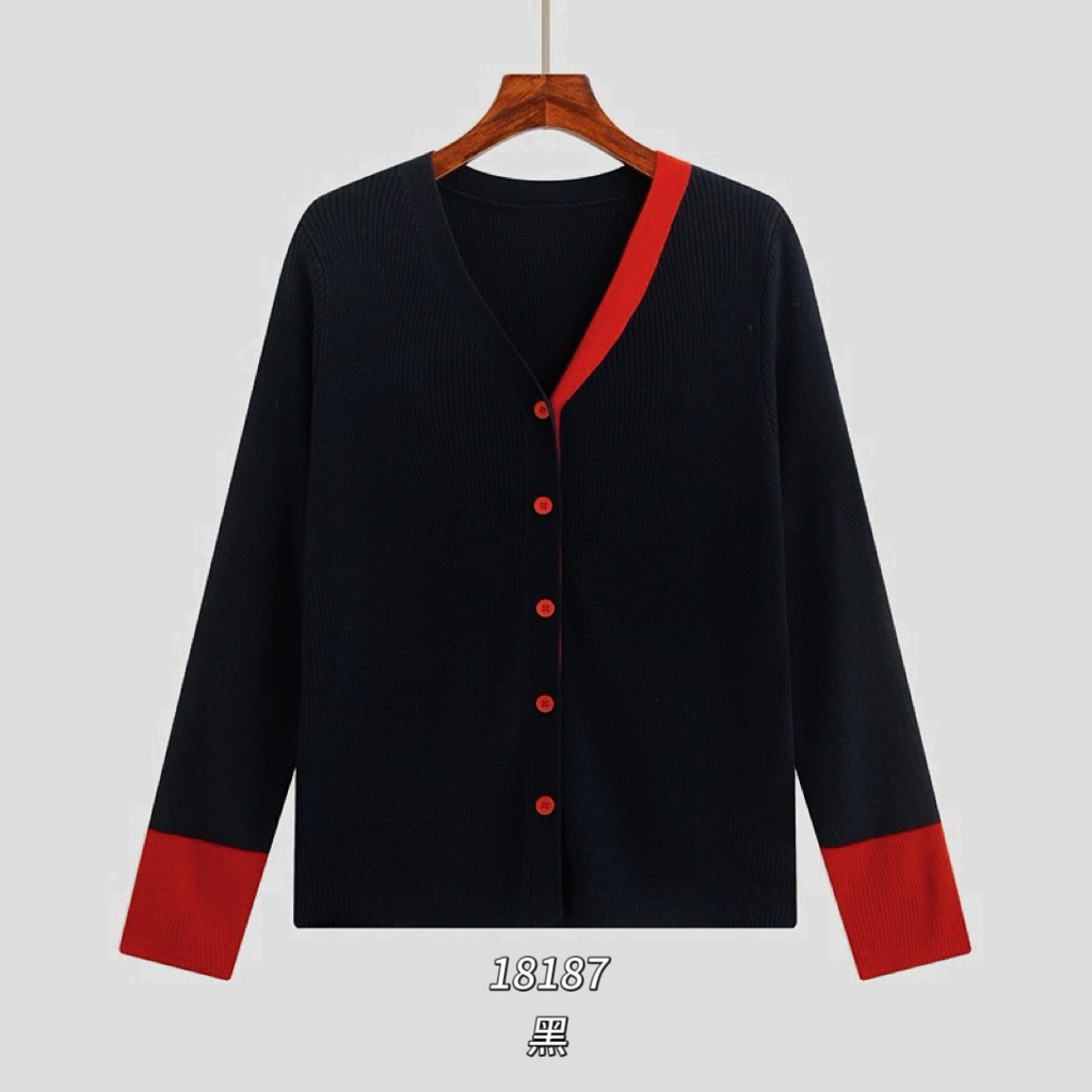 18187（部分无水洗唛介意慎拍）CHUXUN剪刀领手袖撞色针织开衫