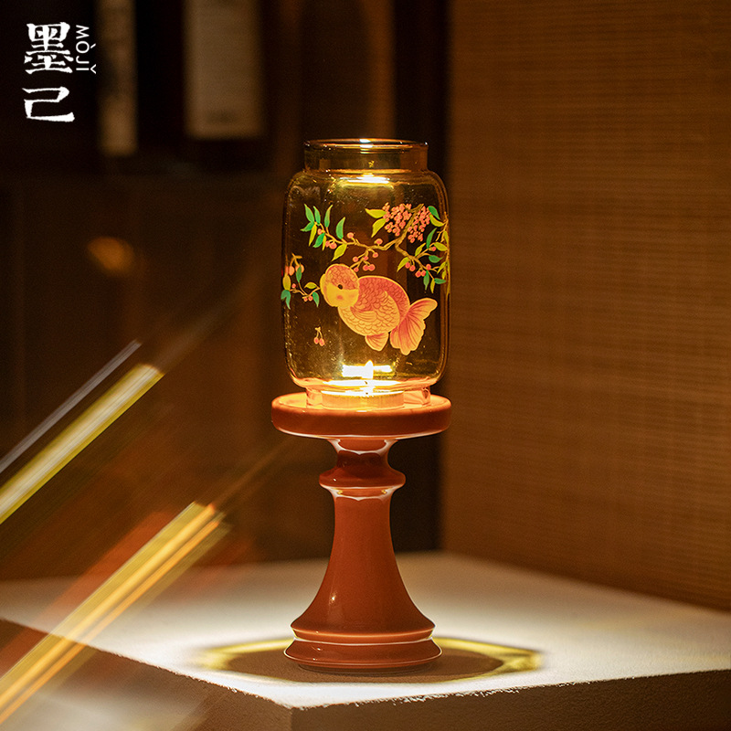 墨己瑞璃故宫红兰寿烛台茶道配件茶席氛围感高颜值摆件香薰蜡烛台