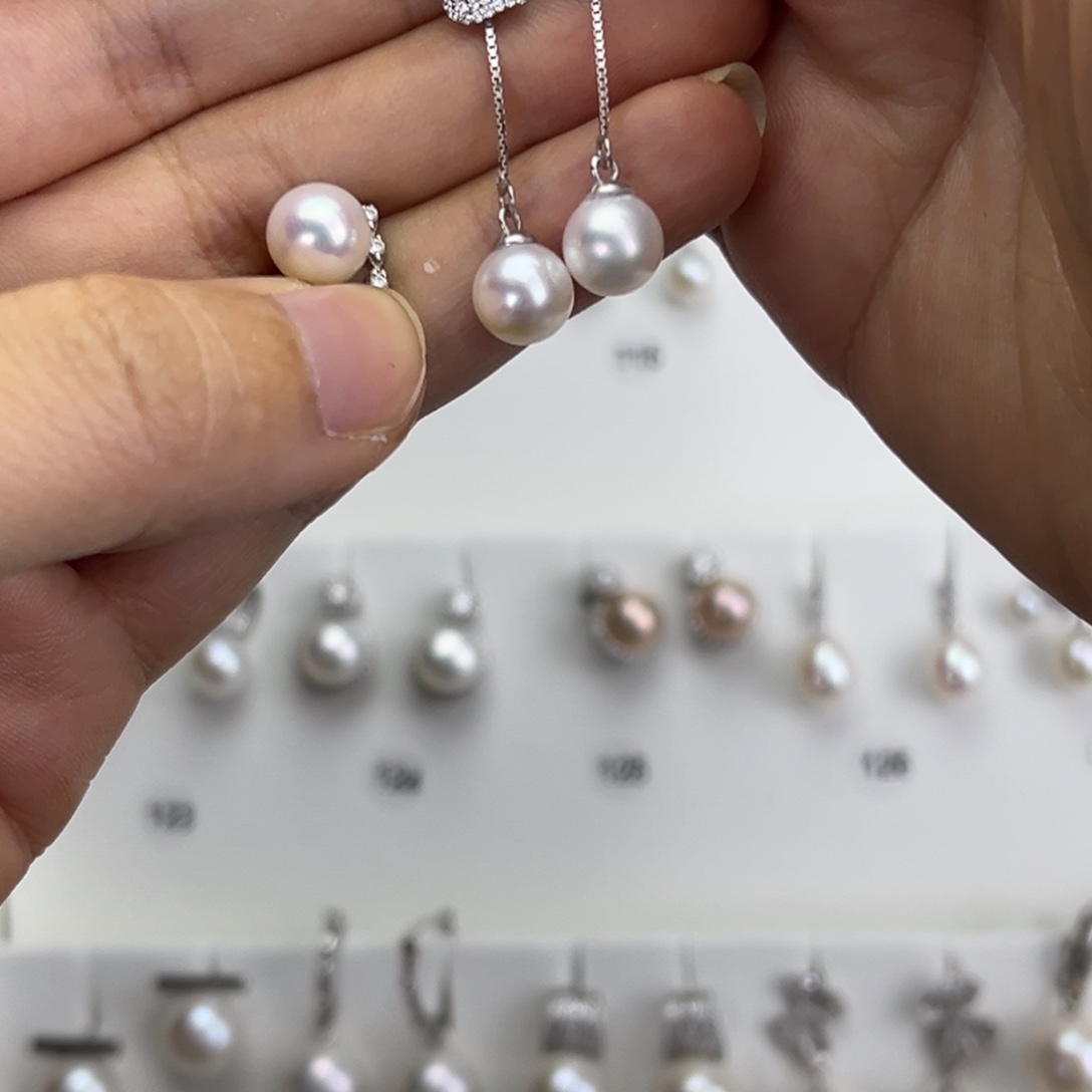 春***米淡水珍珠银S925镶嵌耳饰