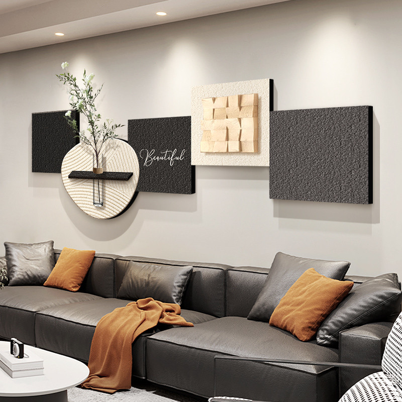 黑白灰风格装饰画水培绿植客厅挂画2025新款沙发背景墙轻奢高级感
