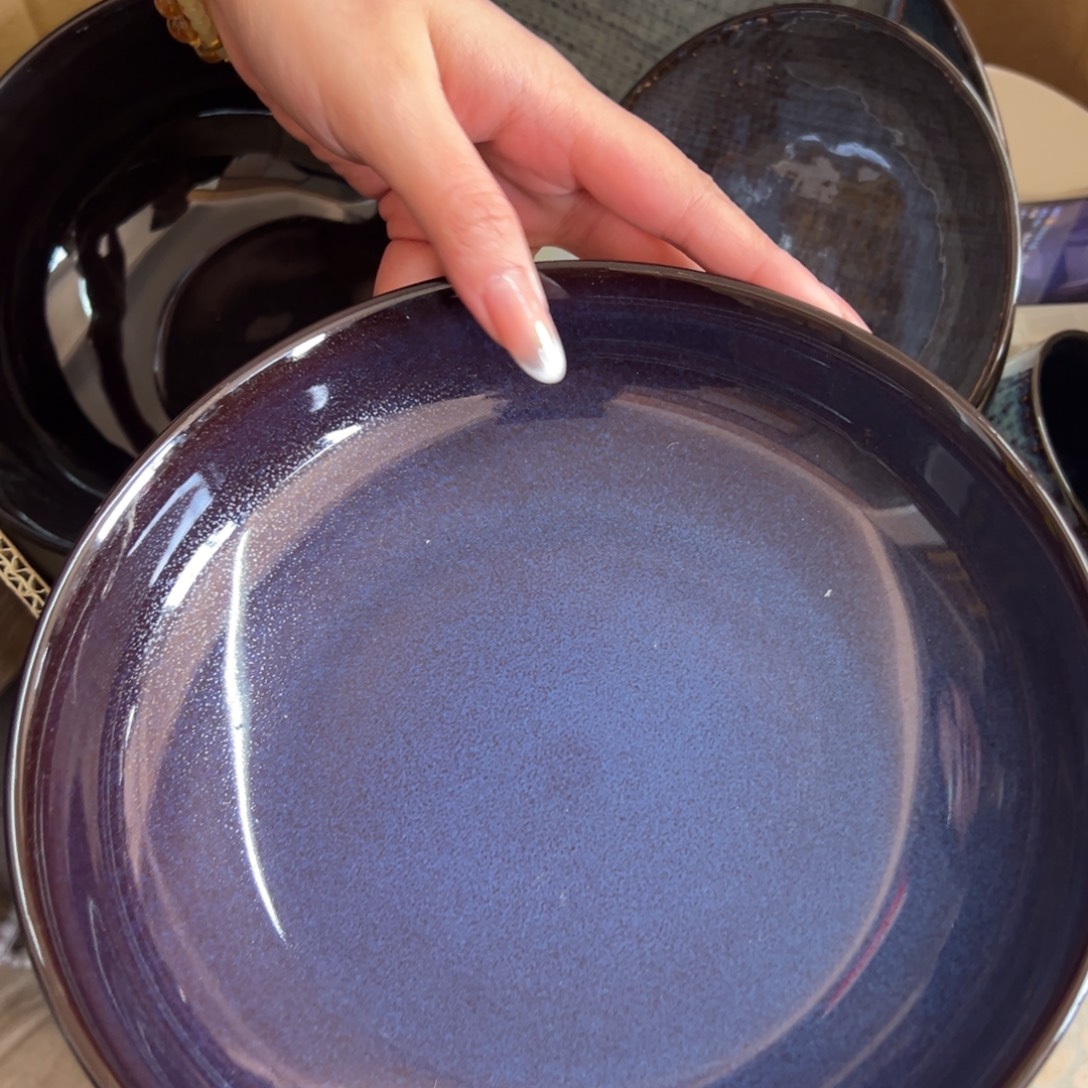 新骨瓷101瑕疵慎拍麟彩蓝8.25寸 深盘