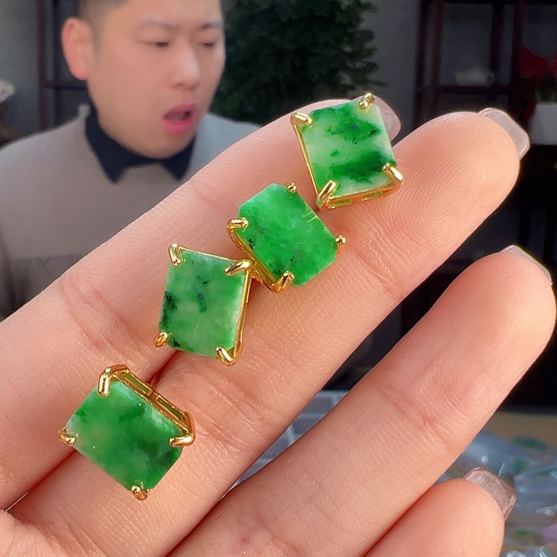 翡翠耳饰银S925镶嵌多样性发货一副