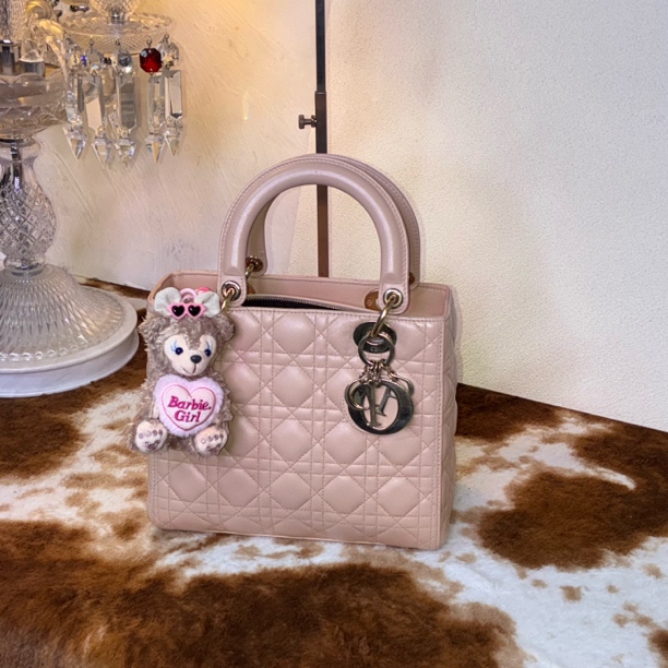 95新 DIOR/迪奥 迪奥五格戴妃羊皮手提包斜挎包裸粉色