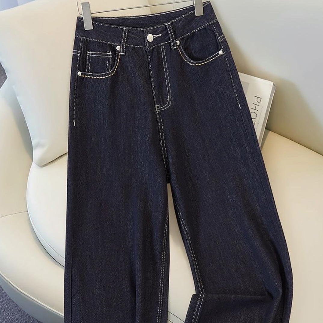 小梅1号夏秋新款复古休闲通勤气质百搭显瘦牛仔阔腿裤