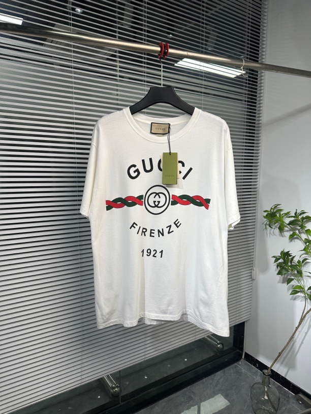 99新 GUCCI/古驰 绳结logo字母 白色短袖 XL码 ko0119