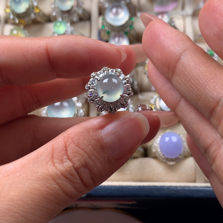 翡翠银S925镶嵌戒指缅甸天然翡翠Ａ货