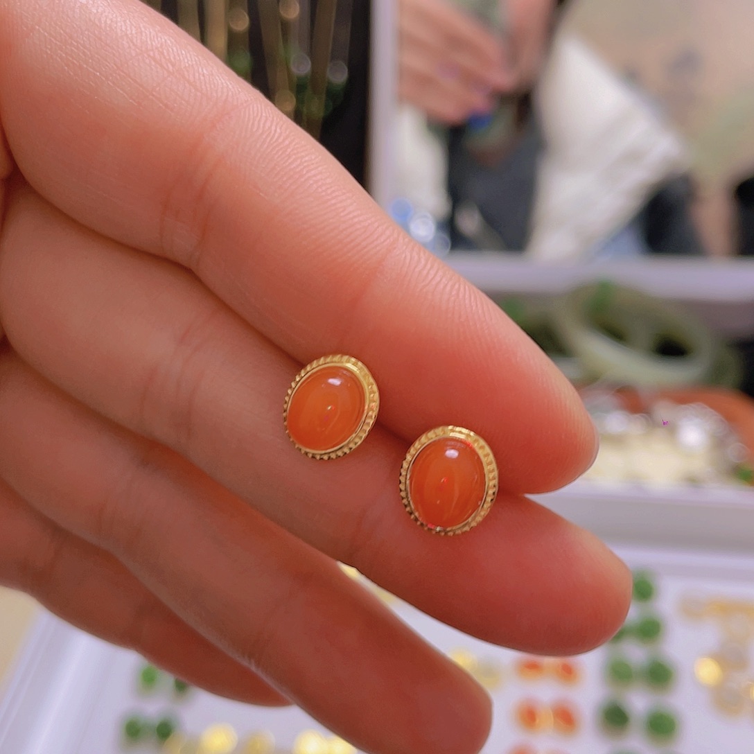 和田玉耳饰银S925镀金镶嵌