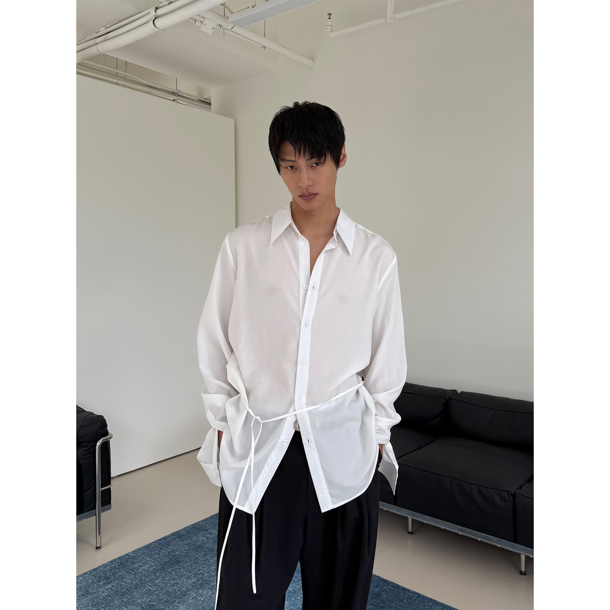weave【新品】纯白时光 白色百分天丝静奢轻透亲肤感宽松绑带衬衫