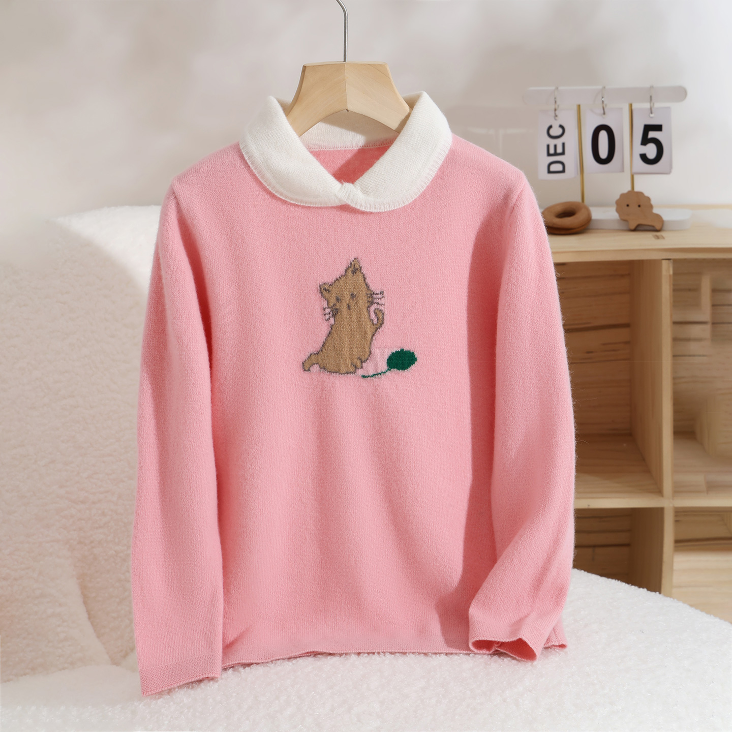 【可爱娃娃领】儿童100%纯澳洲羊毛薄款娃娃领卡通女童针织套头毛衣