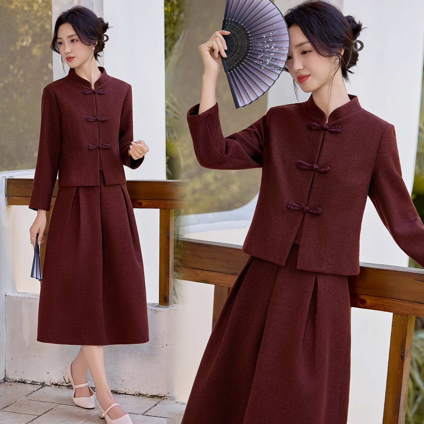 新中式国风复古盘扣套装裙女2025年秋冬新款端庄大气半身裙两件套