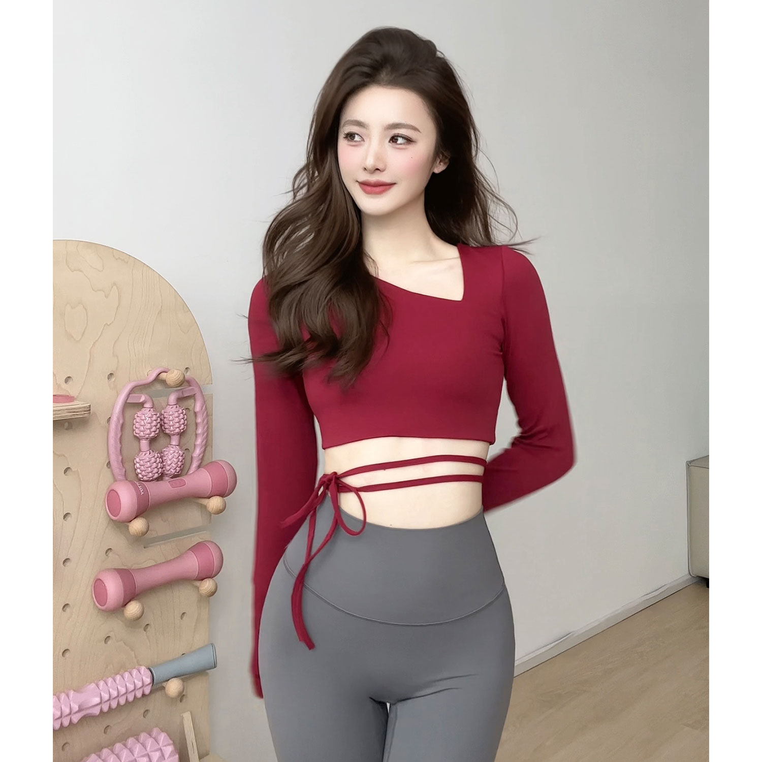 gogoyoga修身瑜伽服女秋冬长袖带胸垫显瘦普拉提训练服健身上衣