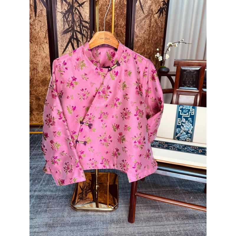 【盛花】印染圆领立领碎花上衣中国风提花短款外套