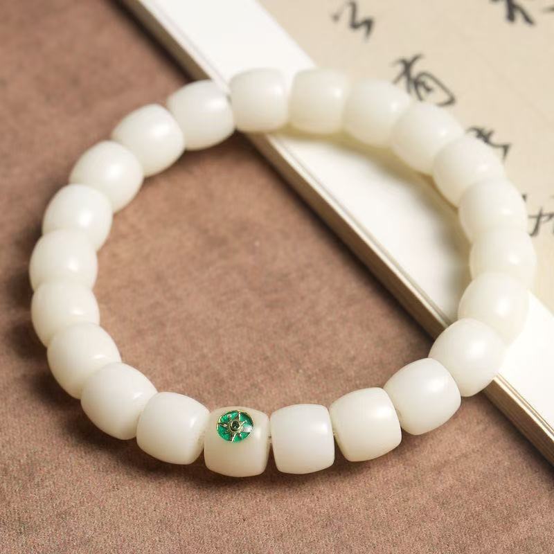 FXC397-正品白玉菩提镶嵌金标单圈手串女款