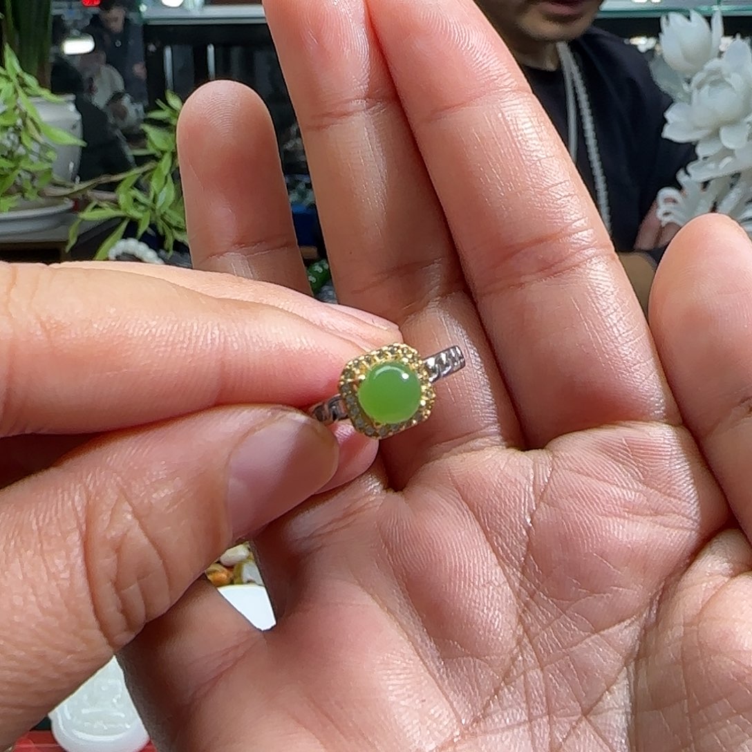 和田玉戒指银S925镶嵌