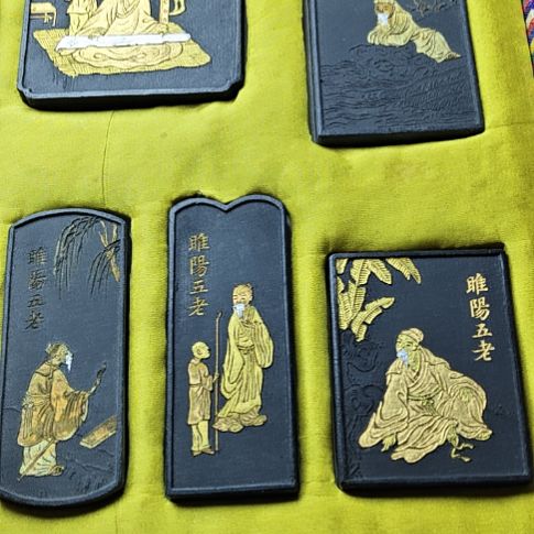 日本回流老墨一盒五老图古墨