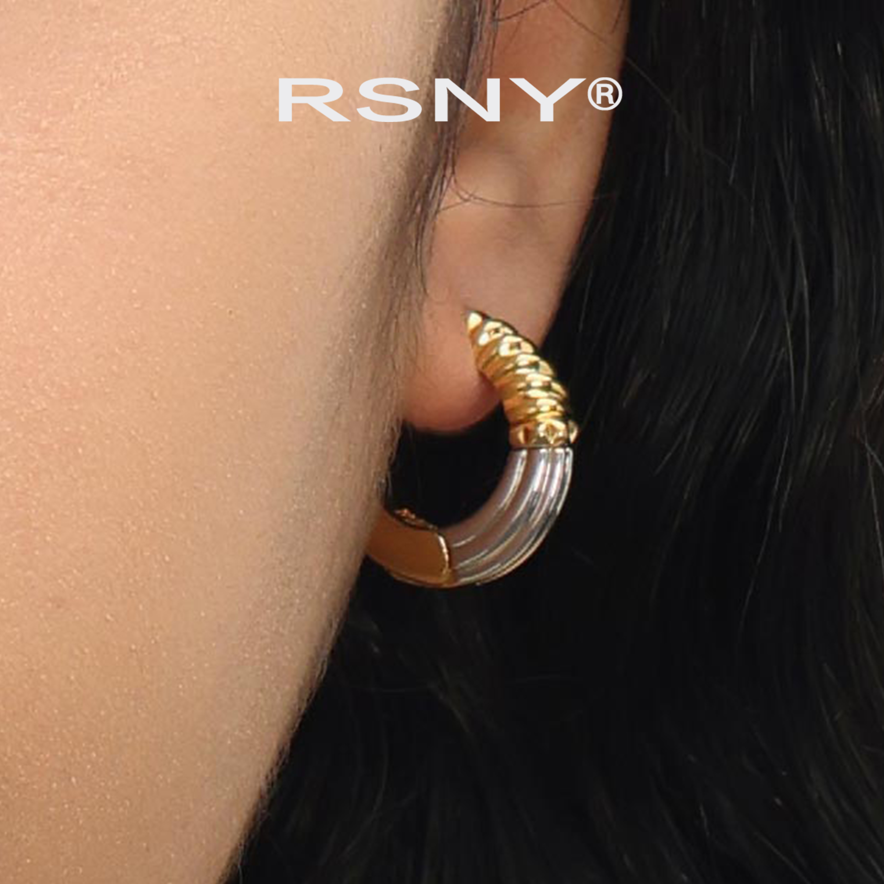 铜合金耳饰 [新品]RSNY麻花双拼纹理耳环欧美轻奢气质耳钉耳饰